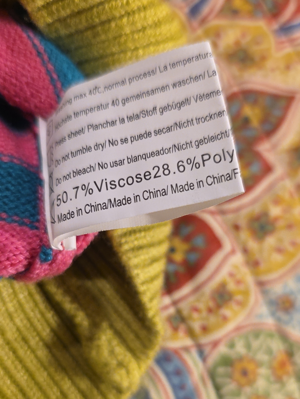 Womens Zeagoo Medium Colorblock Ribbed Crewneck Sweater in Yellow, Teal & Pink - Picture 4 of 9